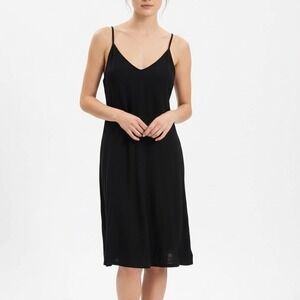 Newshows Black V Neck Spaghetti Strap Wrap Midi Dress Size S